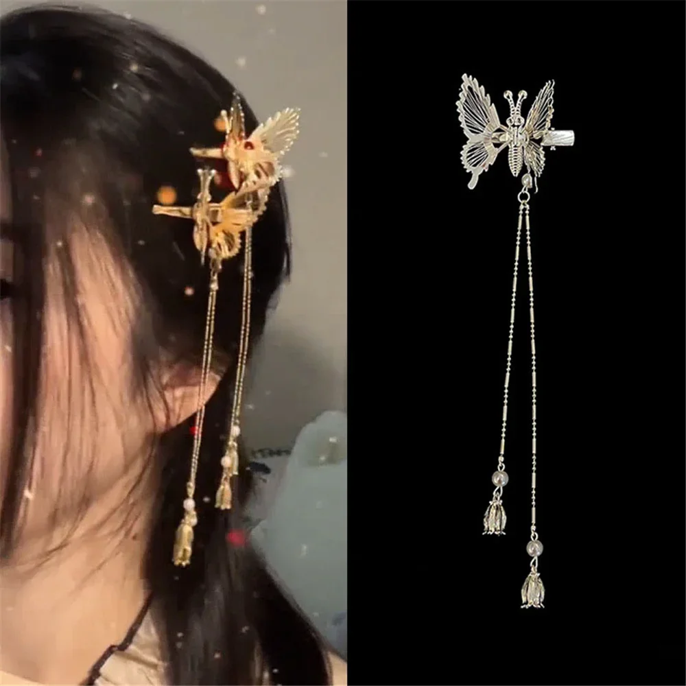 Elegant Tassel Butterfly Hairpin Moving Flying Girls Shiny Hair Clips Barrette Fashion Hair Styling Accessories