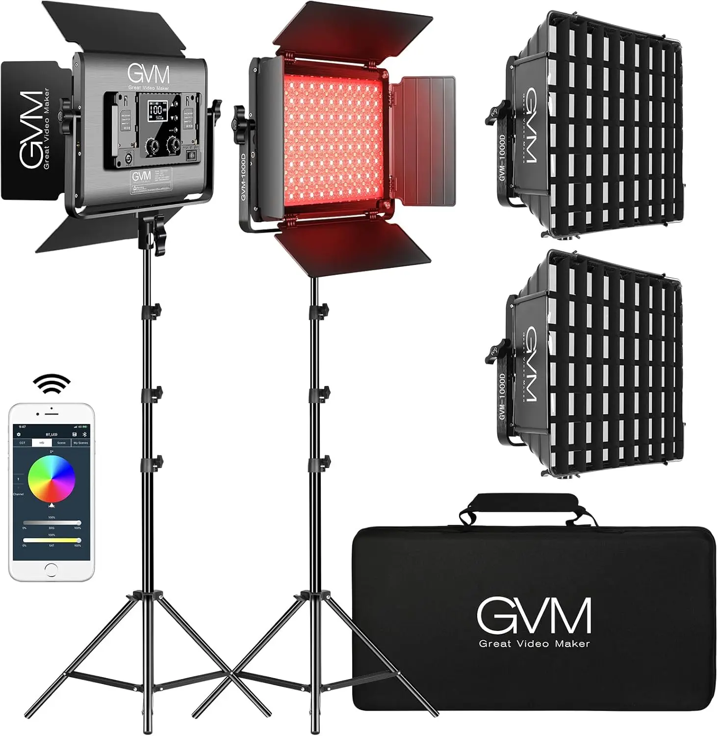 Led Video Light with 2 Softboxes, Photography Lighting Kit with Bluetooth Control, Full Color Video Lighting Kit w