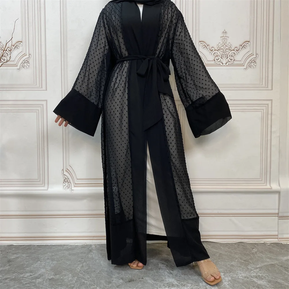 

Open Abaya Muslim Women Cardigan Maxi Dress Dubai Kaftan Turkey Arab Islam Kimono Hijab Eid Ramadan Robe Belted Jalabiya Caftan