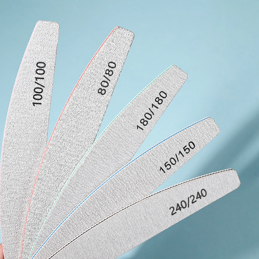 10pcs/Pack Professional Nail File 80/100/150/180/240 Grit Sandpaper Cuticle Remover UV Gel Polishing Buffer Files Manicure Tools