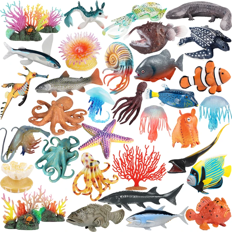 Lifelike Marine Animal Figurine Octopus Stingray Jellyfish Coral Sea Life Model Action Figure Collection Children Education Toys