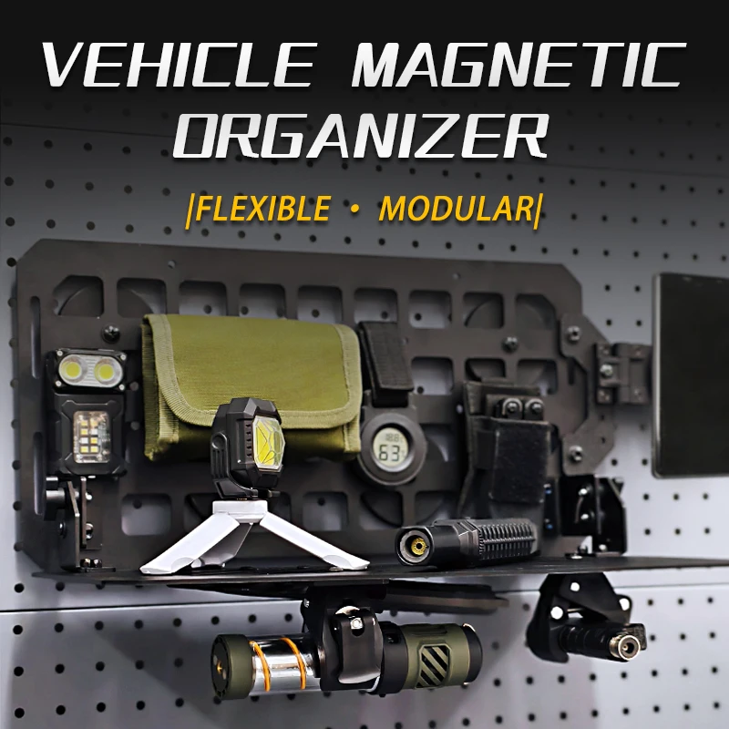 FY Foldable Aluminum Car Molle Magnetic Side Storage Tray, Tactical Expansion Rack for Camping Vehicle Organizer