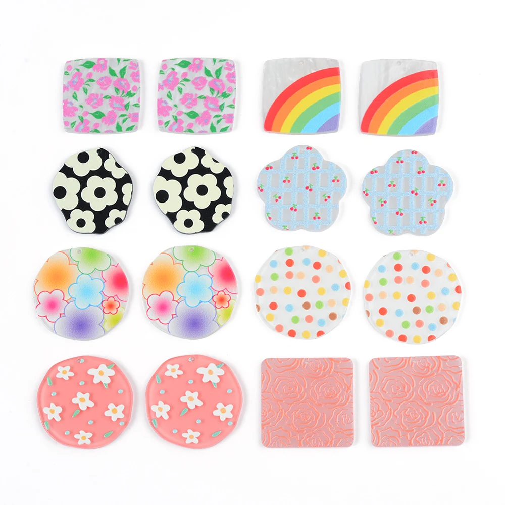 6pcs/lot Acrylic Plate Bright Flowers Pendants Jewelry Accessory Handmade Connector DIY Earring Component for Girl Jewelry