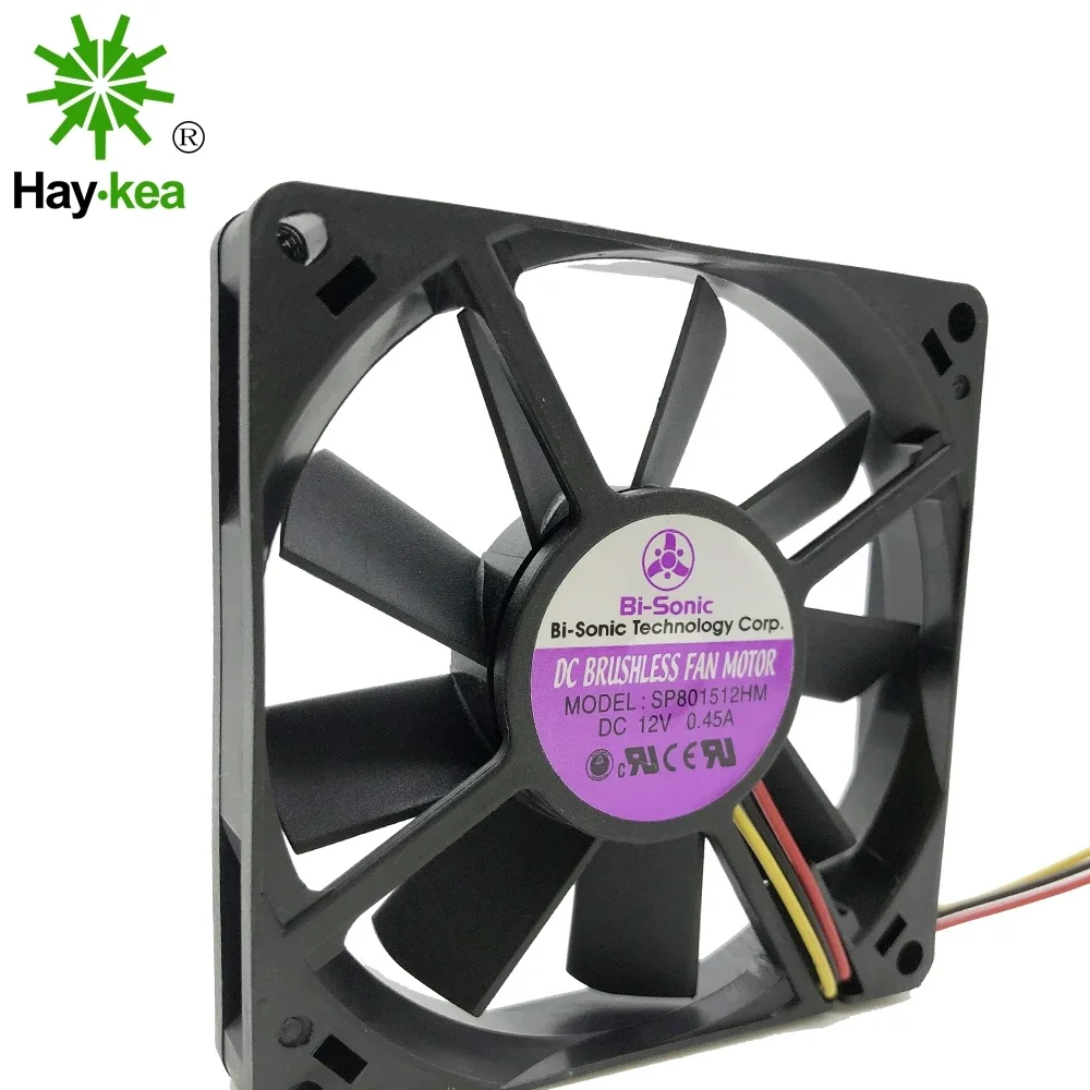 For Bi-Sonic SP801512HM DC 12V 0.45A 3 line  8015 8CM 80*80*15MM Large air volume ultra-thin chassis fan 3PIN WIRES