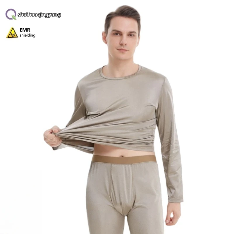 Electromagnetic radiation protective 100% silver fiber long sleeved underwear set, new energy vehicle EMF shielding clothing