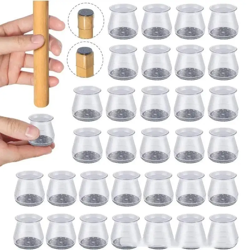【BA】16 Pcs Transparent Silicone Chair Leg Protectors With Non Slip Felt Bottom Noise Reduction Perfect For Hardwood Floors Home