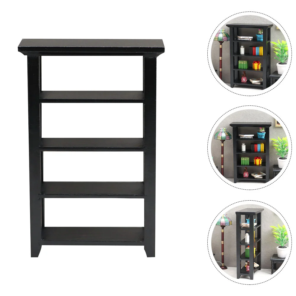 Black Flower Stand Miniature Furniture House Shelf Adornment Tiny Bookshelf Model Decoration Toy