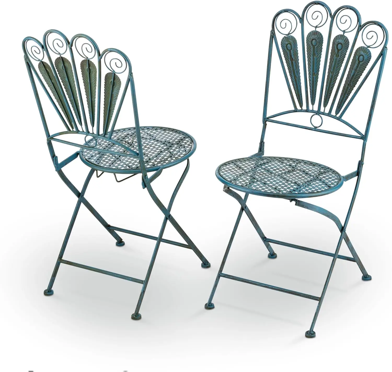 Alpine-Pavão Pena Pátio Assentos Set, Rústico Metal Bistro Set, interior e exterior, Luz Azul, 3 PCs
