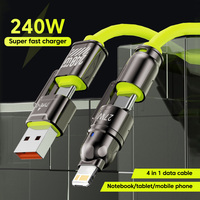 PD240W 4 In 1 Multiple Functions Fast Charging Data Cable Cord USB C To Type C For iPhone15/16 Samsung Huawei Quick Charge Cable