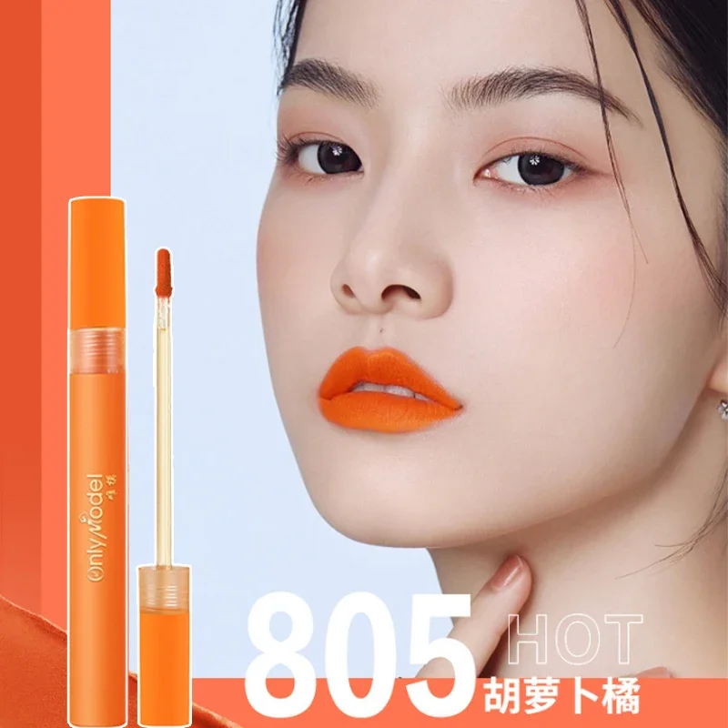 Oranje Lipstick Lip Glaze Matte Velvet Muse Lipgloss Wortel Heldere kleur Blijvend Niet gemakkelijk te vervagen Vloeibare lippen Make-up Cosmetica