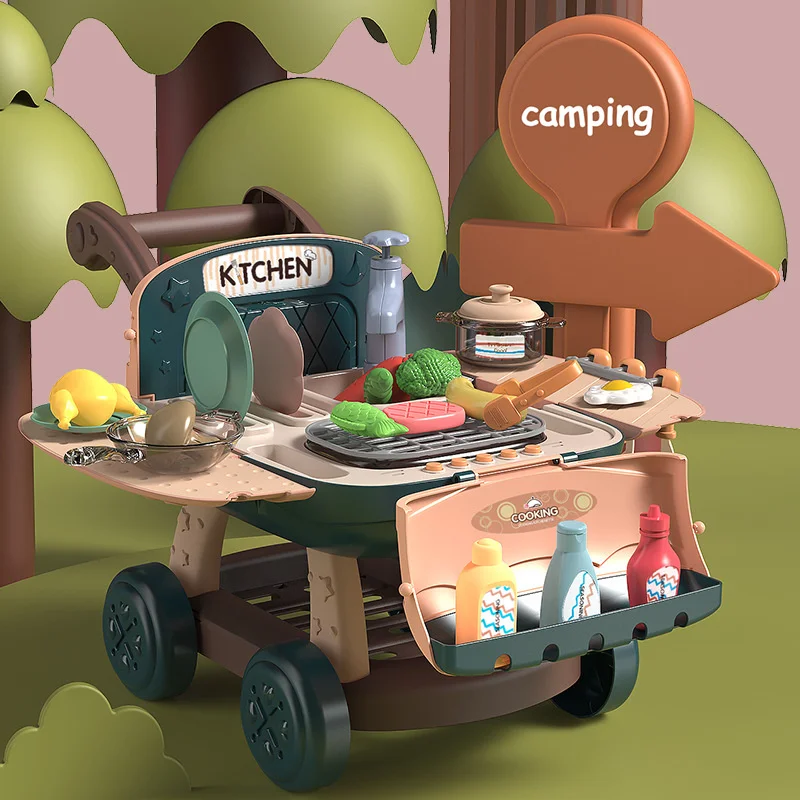 Children Simulation Kitchen Shopping Cart Two-In-One Family Play House Simulation Cooking Kitchen Educational Leisure Toy