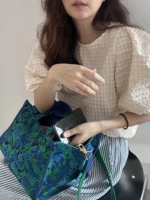 

Faionable Plaid Bubble Sve irt Women's Summer New Loose Design Sensation Top Trendy Versatile Casual Commute Sle