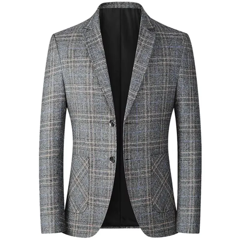 

New Men Blazer Fashion Plaid Wedding Dress Suit Men's Quality Spring Blazers Male Business Jacket