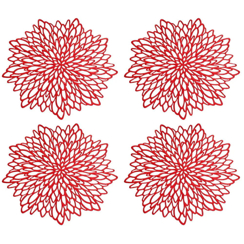 Plastic Placemats 4 Pack 38CM Floral Cutout Design Heat Resistant Table Mats for Home Table Decoration and Protection
