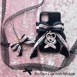 Y2K Girl Lolita Lace Bowknot Iphone 16 Pro Max Case Harajuku Case For iPhone 15 14 13 12 11 Pro Max Soft Case with Pendant Punk