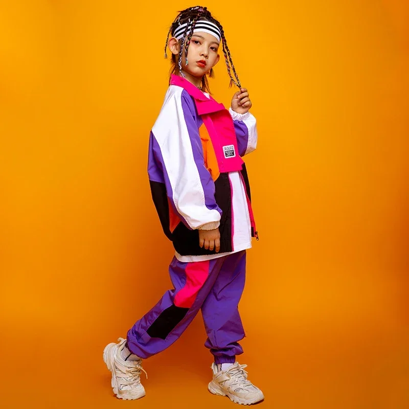 지퍼 재킷 루즈 팬츠 캐주얼 힙합 세트, 소녀 스트리트웨어, 소년 재즈 공연 의상, 어린이 힙합 의류