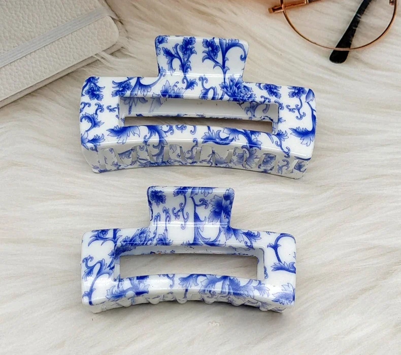 New Vintage Blue And White Porcelain Big Hair Claw Clip Headdress Hairpin Female Crab Hair Ponytail Clip Chinese Style Headwear