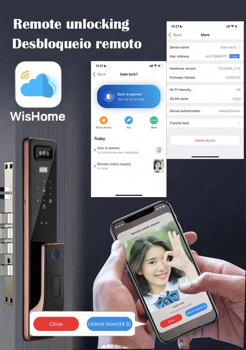 Imagem -03 - Biométrico 3d Face Recognition Smart Lock Fingerprint App Wi-fi Vídeo Olho de Gato Desbloqueio Remoto Porta Digital Cartão Nfc Código Chave