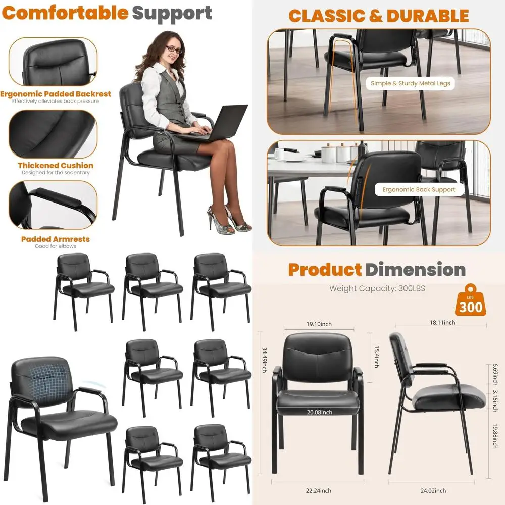 

Комплект из 8 кожаных стульев для залов ожидания с мягкими подлокотниками для конференц-залов, лобби и использования людьми старшего возраста