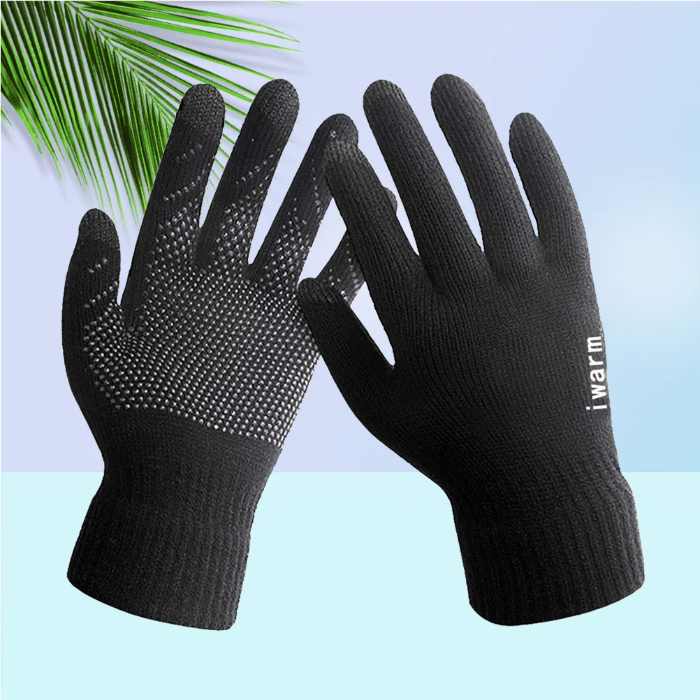 Men Women Unisex Mobile Phone Touch Screen Gloves Winter Thick Warm Knitted Outdoor Sports Cycling Mittens（Black)