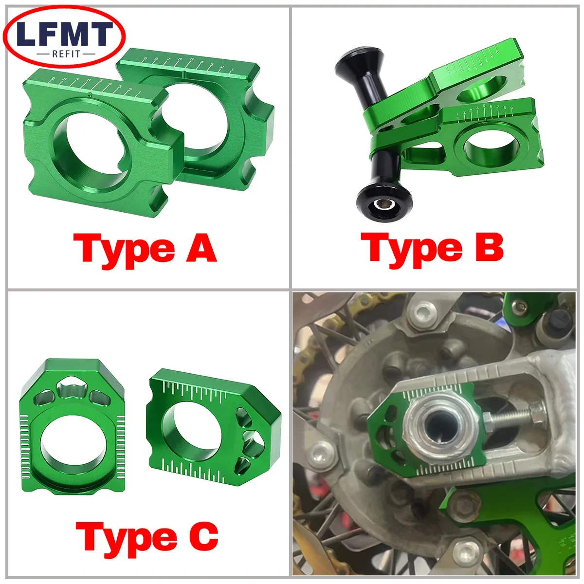 Motorcycle CNC Rear Chain Adjuster Axle Blocks For Kawasaki KX125 KX250 KX450 KX250F KX450F KLX450R KX Model Universal Parts