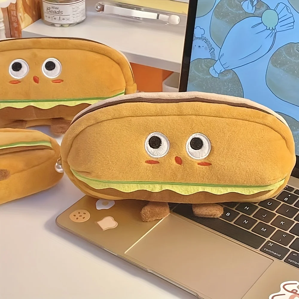 

Симпатичная ручка в форме гамбургера большой емкости и сумка для хранения канцелярских принадлежностей, прочная моющаяся тканевая портативная сумка для хранения