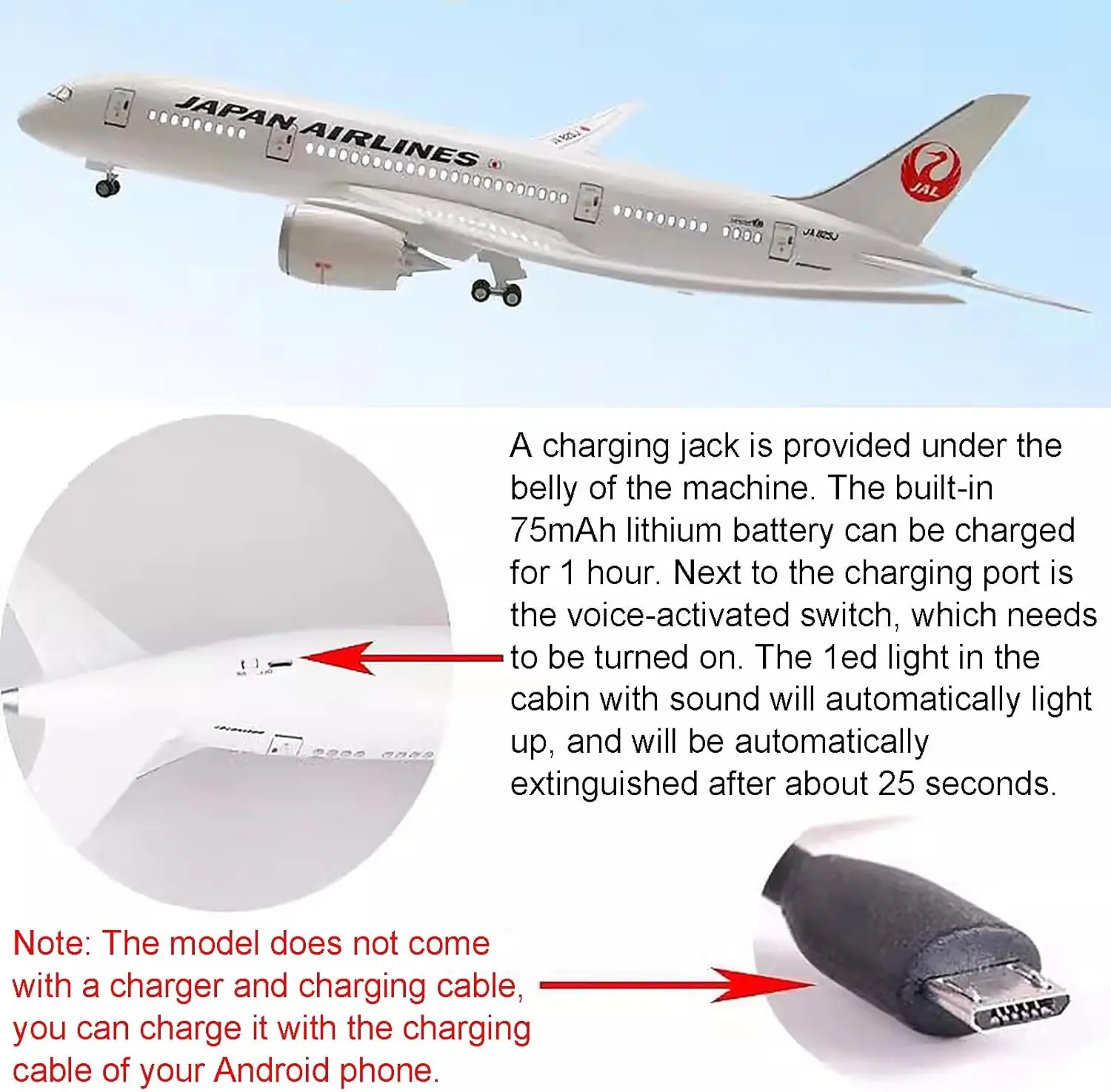 Display 47CM living room decoration 1:130 Scale Diecast Resin Model Japan Airlines B787 Airplane With Light And Wheels Collectio