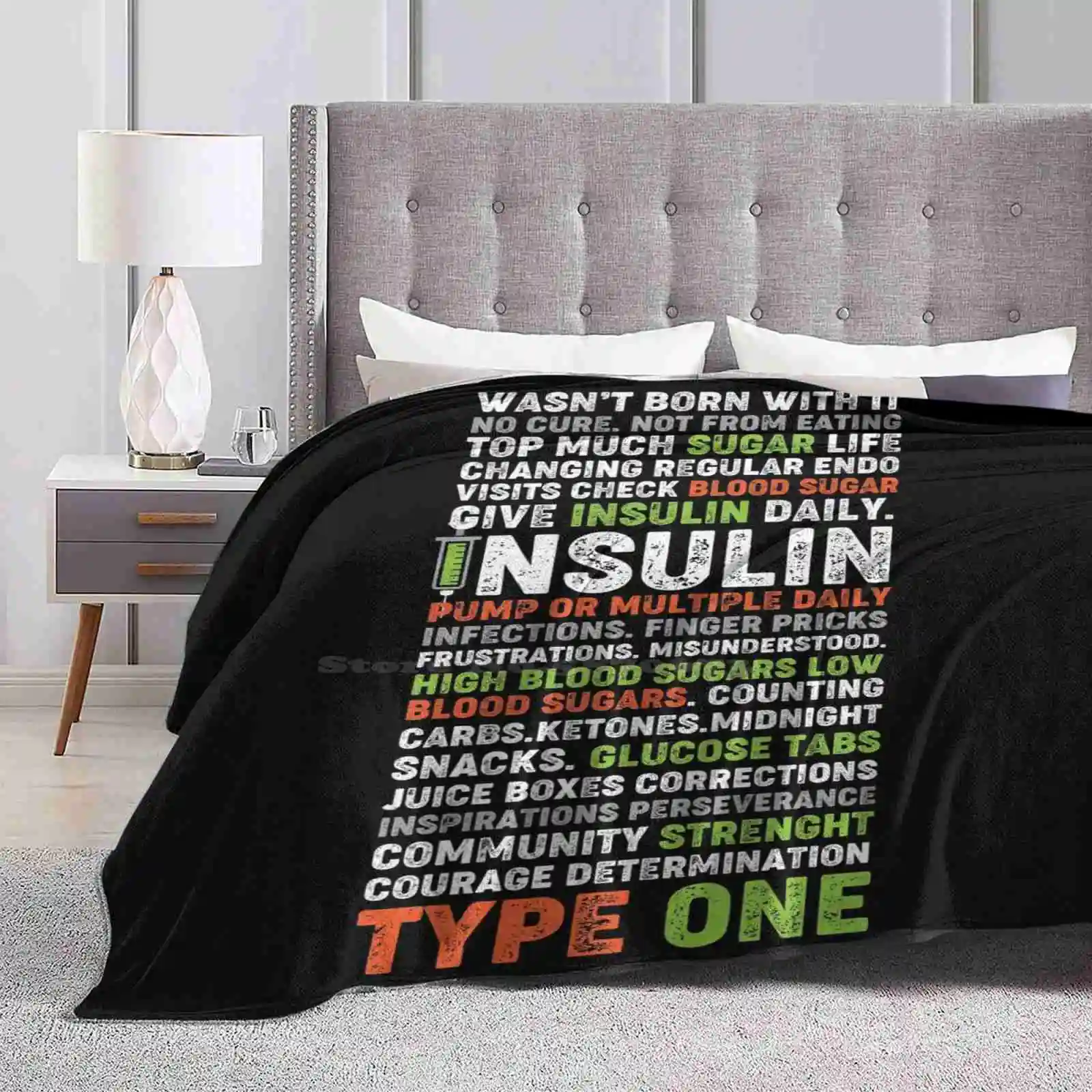 Diabetic Diabetes Insulin Type 1 Diabetes Awareness Best Selling Room Household Flannel Blanket Insulin Funny Type 1 Diabetes