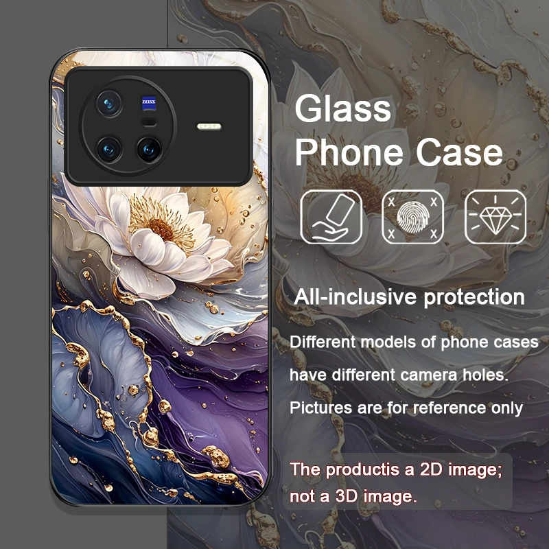 الفاخرة لوتس الرخام الأزهار نمط الزجاج المقسى جراب هاتف ل ممن لهم رينو 13 F 12 11 برو 10 SE البحث X3 لايت X5 A79 A58 5G غطاء #2