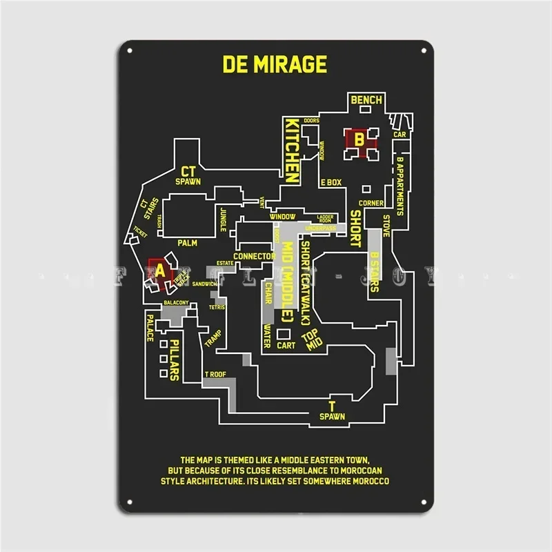 Demirage Csgo Map Overview Metal Plaque Poster Cinema Kitchen Retro Wall Wall Decor Tin sign Poster