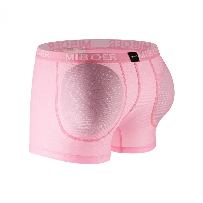 Men's Boxy Underwear with Plump Lifted Buttocks Breathable Detachable Bra Cup Hip Pad Fake Butt Sponge Bulge Pouch Boxer Shorts