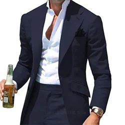 2 Pieces  2024 Business Casual Mens Suits One Button Groom Prom Party Tuxedos Custom Blazer Jacket Pants Wedding Costume Homme
