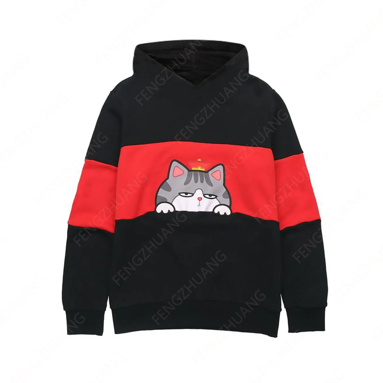 

Cute kitten Printed Sports Men Tops Black Oversized Fashion Pullover Sportwear Streetwear Unisex Loose Casual Hoodie