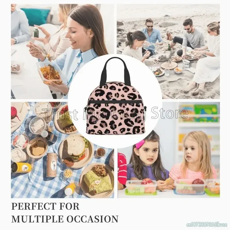 Leopard Print Insulated Lunch Box Cheetah Pink Cooler Tote for Work Office School Picnic Reusable Waterproof Thermal Lunch Bag