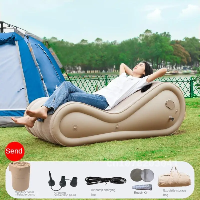 Inflatable lounge chair, garden sofa, portable outdoor camping equipment, air mattress, leisure sofa, automatic inflatable bed