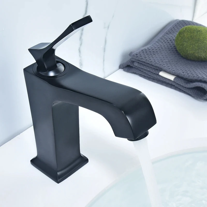 

Black Bathroom Faucet Brass Wash Basin Faucet Deck Mounted Sink Cold And Hot Mixer Single Handle Water Taps