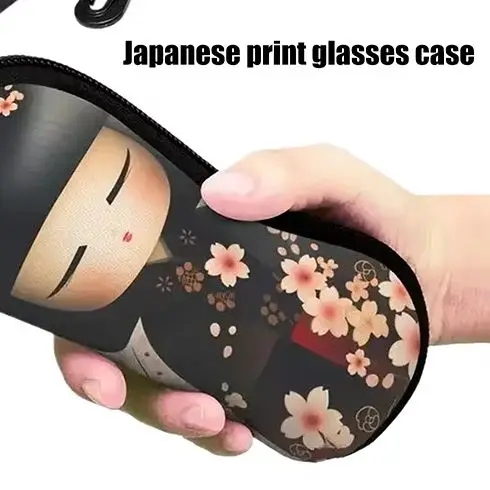 

Japanese Style Kimono Cherry Blossom Girl Print Glasses Case Portable Storage Box for Women Perfect Gift