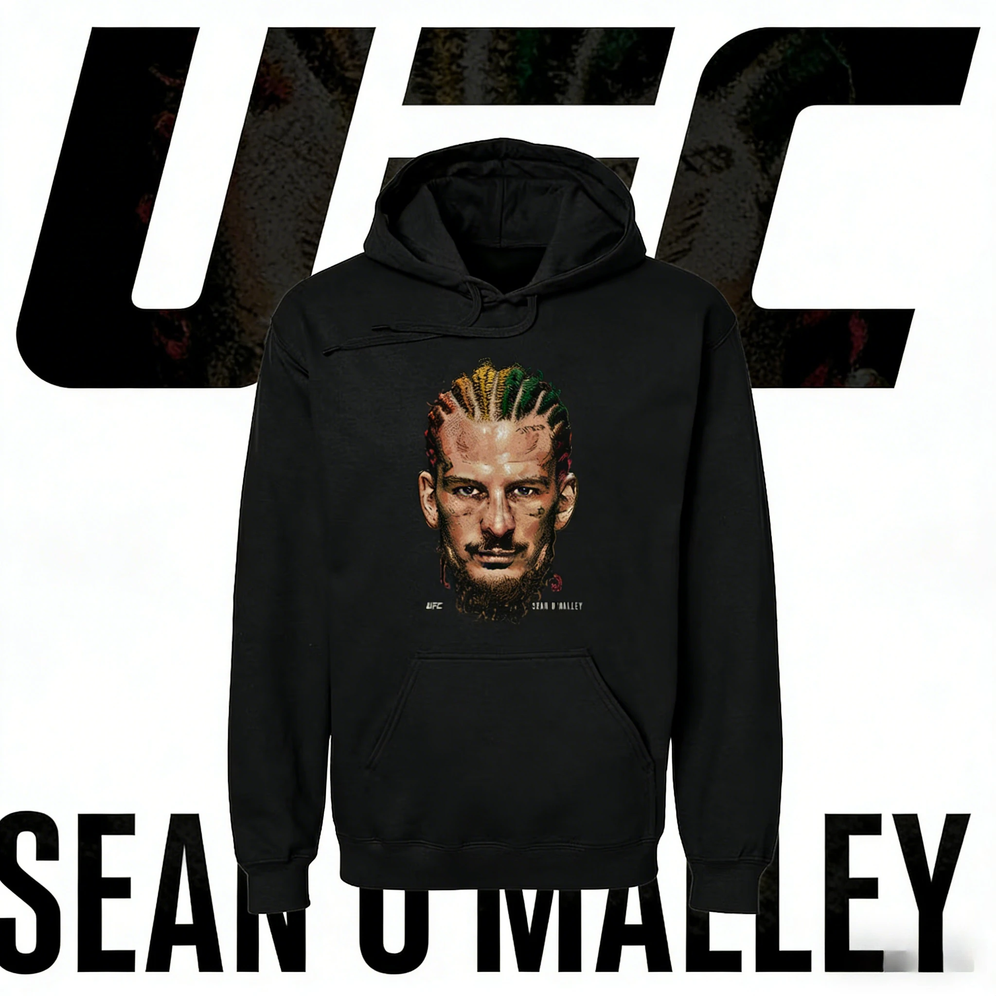 

Черная толстовка с капюшоном из чистого хлопка с принтом Свободная толстовка с UFC Player Sean O'Malley на осень и зиму 2025-26 гг.