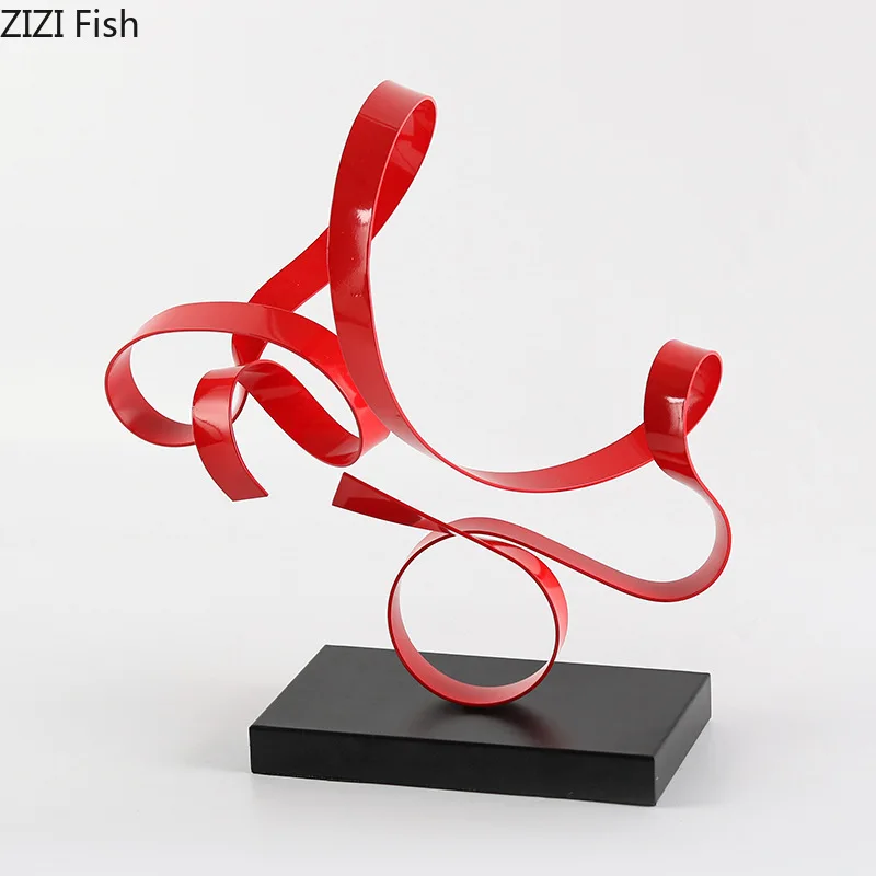 

Geometric Metal Winding Ribbon Ornament Red Abstract Sculpture Art Statue Desktop Display Accessories Model Decoration Crafts