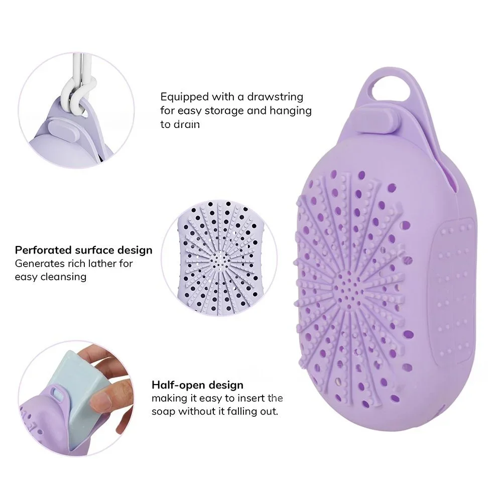 أكياس صابون السفر من السيليكون أكياس التوقف مع حبل لتقشير دش الغسيل حمام تدليك الملمس على الوجهين #3