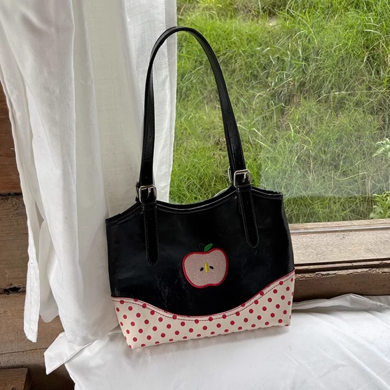 

Contrast Color Polka Dots Women's Shoulder Bag Cute Pattern Ladies Tote Underarm Bags PU Leather Female Handle Purse Handbags