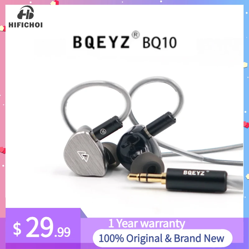 

BQEYZ BQ10 IEM HiFi Wired in-Ear Earphones Gaming 12mm PET Dynamic Driver Earbuds 0.78mm 2Pin Detachable Silver-plated OFC Cable