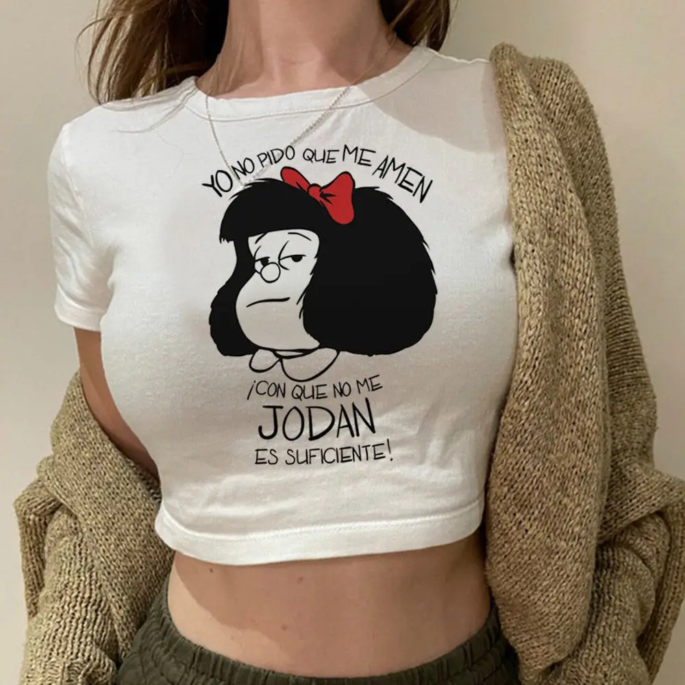 Mafalda crop top cropped coquette harajuku cute Grunge y2k Slim Fit Cute 2025 teens clothing