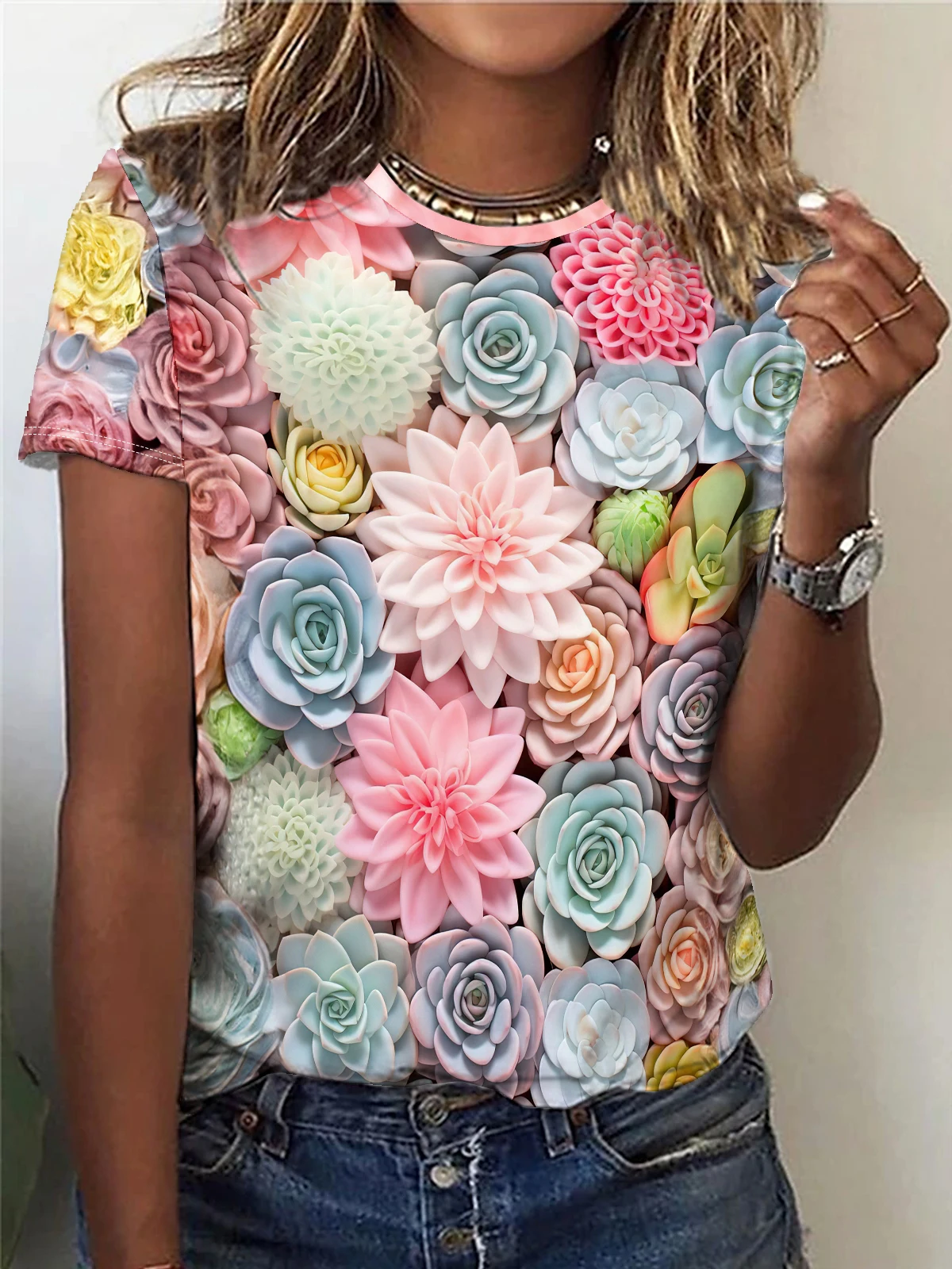 Femmes Streetwear Harajuku Décontracté Mode Y2k Manches Courtes T-shirt O-cou T-shirts Hauts Vêtements D'été Fleur Oiseau Impression 3D T-shirts