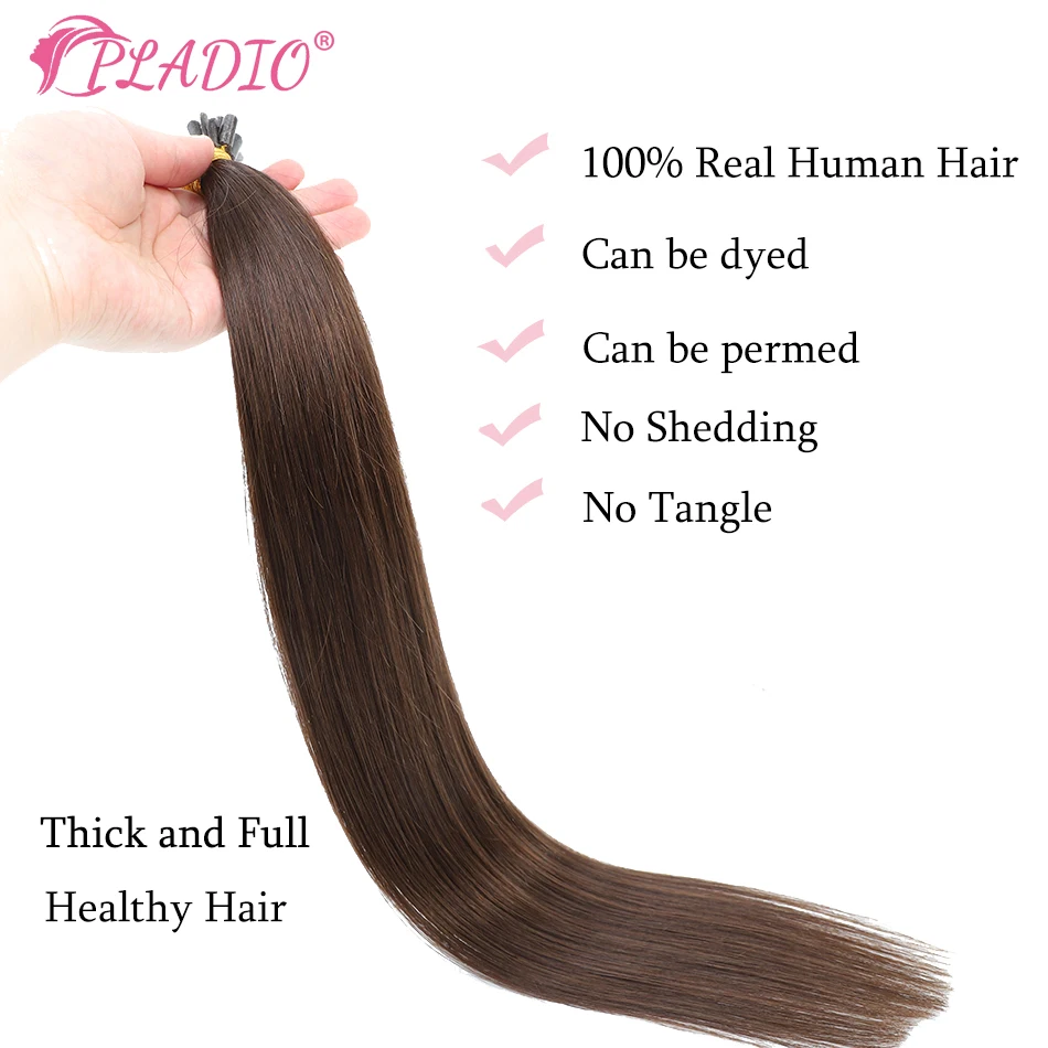 PLADIO U ekstensi rambut Tip 100% Remy rambut manusia 12-26 inci pra-bonded ekstensi rambut 50 buah/Pak U ekstensi ujung untuk Salon