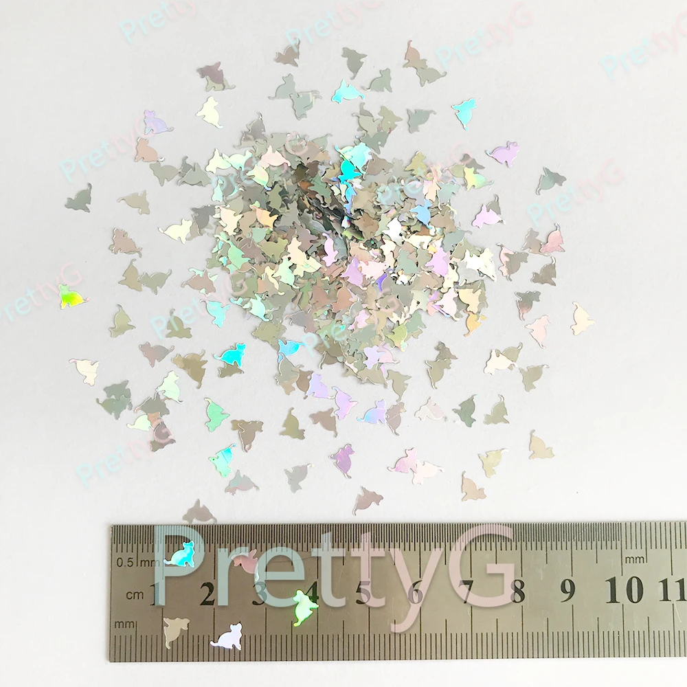 PrettyG 1 Box Black White Cats Shape Holographic Glitter Halloween Sequins for Resin DIY Art Craft Nail Decoration Accessories
