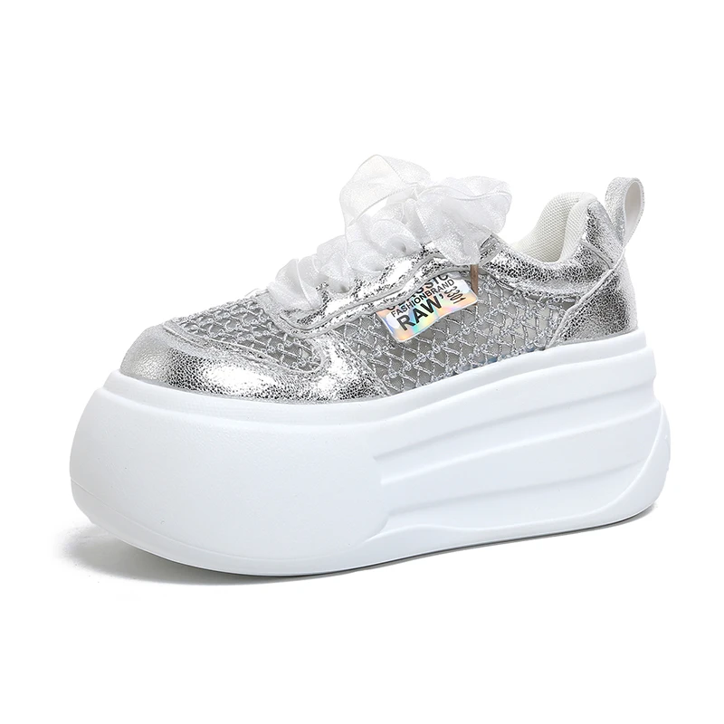 

Повседневные кроссовки в корейском стиле на толстой подошве, модные, универсальные, весенне-осенние, белые, с круглым носком, каблук 8 см, нескользящие, износостойкие