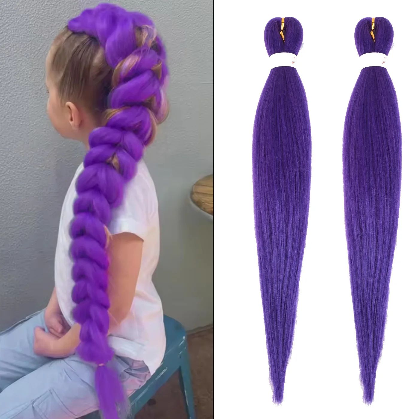 Mädchen Lila Flechthaar Gestreckt Lange Synthetische Flechthaar Frauen Extensions für Bühne Party Halloween KPOP Cosplay Perücke