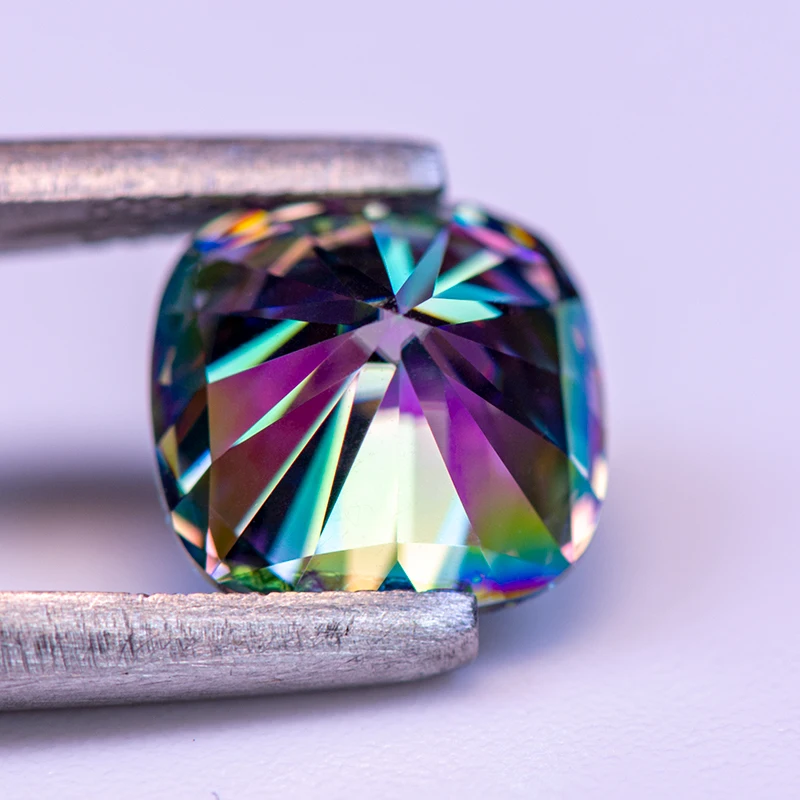 Moissanit-Stein, quadratische Kissenform, Regenbogen-Grün, VVS1, Edelstein-Charms-Perlen für DIY-Schmuckherstellung mit Zertifikat – Detail 7