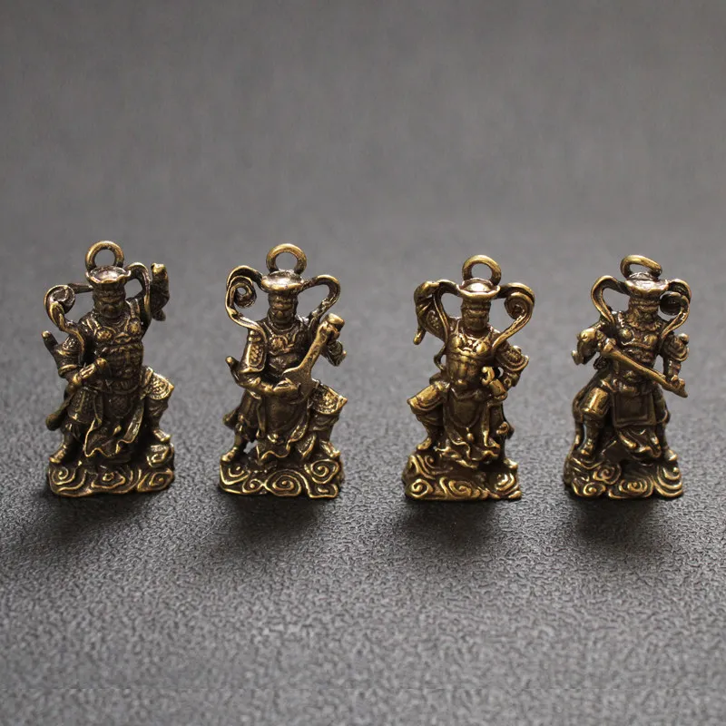 Four Heavenly Kings Buddha Statue Antique Character Brass Pendant Vintage Pendant Small Ornaments Keychain Knot Desktop